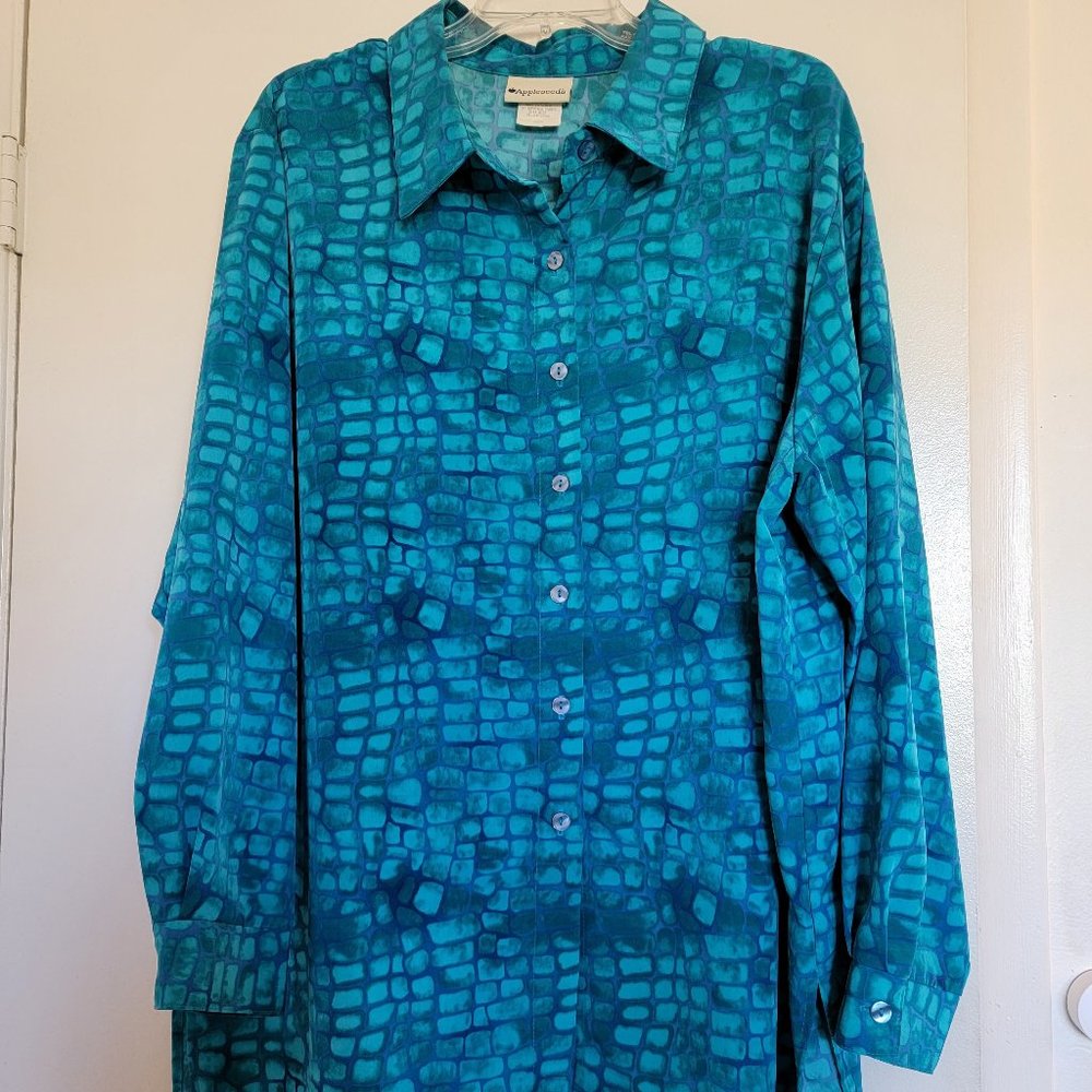 Appleseeds Blue Long Sleeve Polyester Blouse 22W Like New